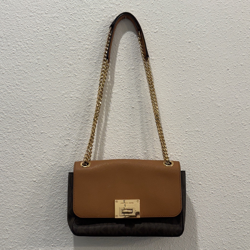 Michael Kors Tan And Brown Tina Shoulder Bag